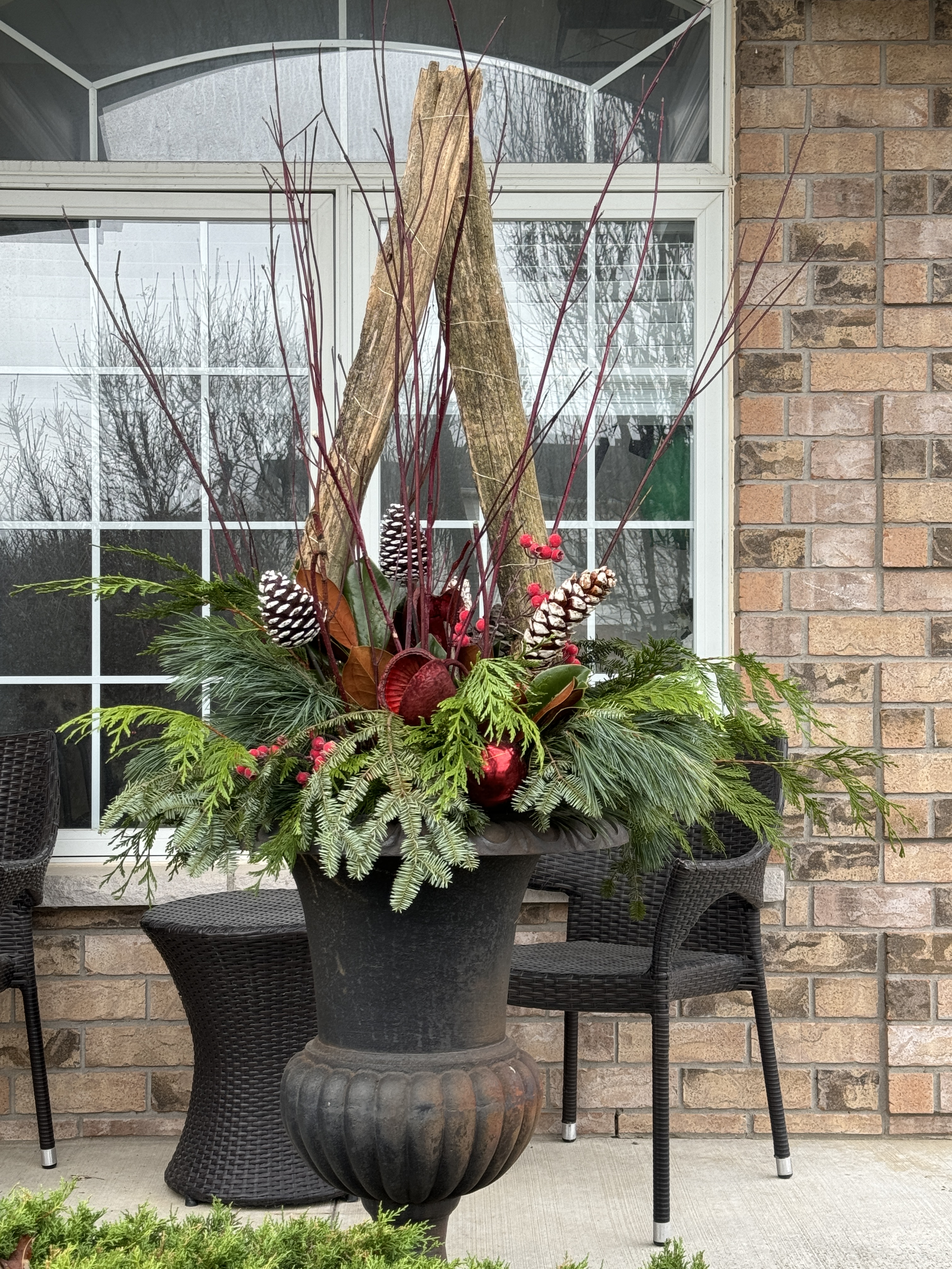 outdoor custom flower and greenery urn