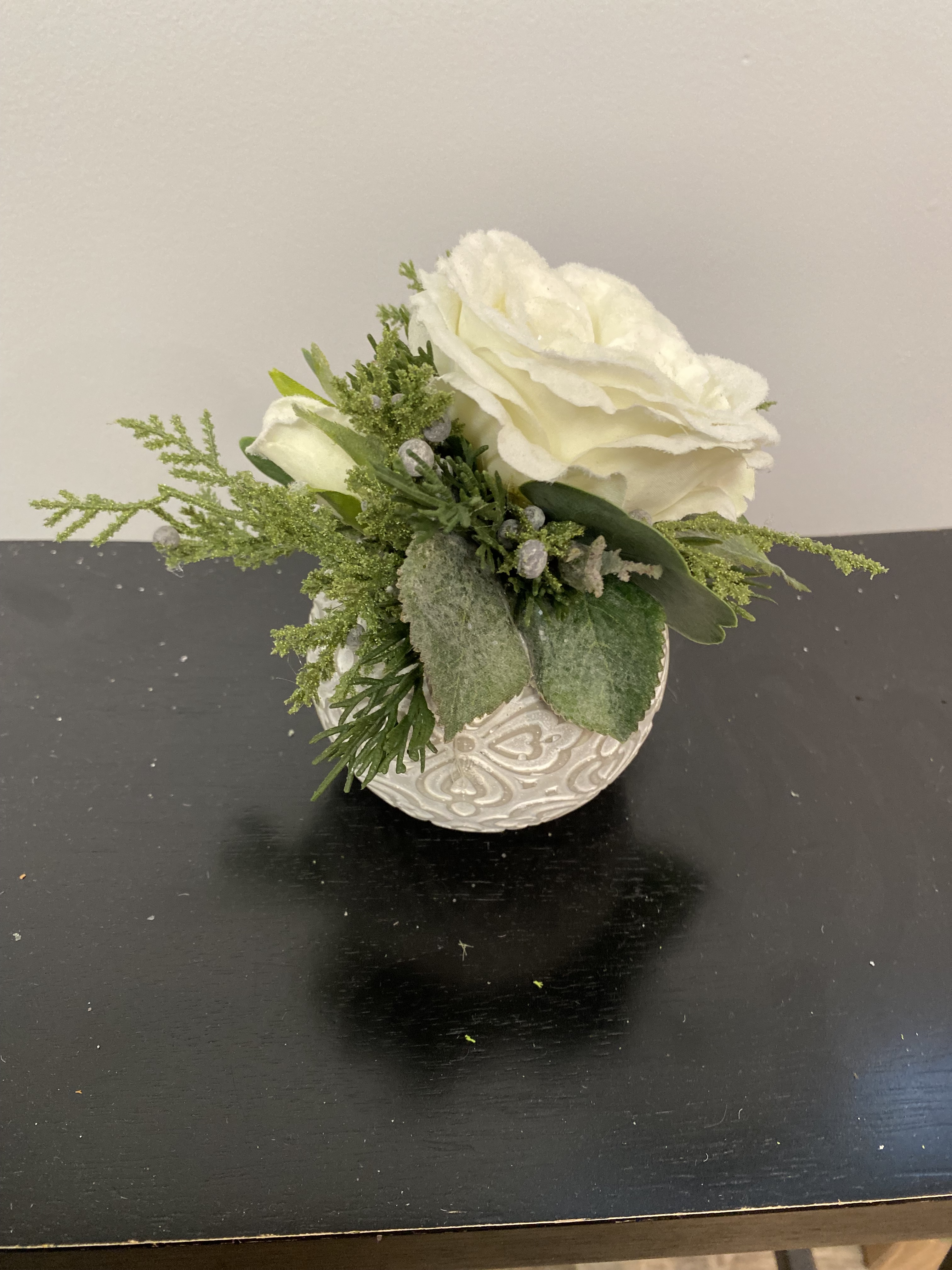 mini faux flower centrepiece dried flower arrangement