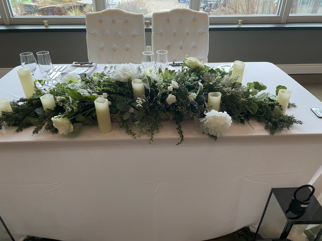 faux flower wedding tablescape head table florals